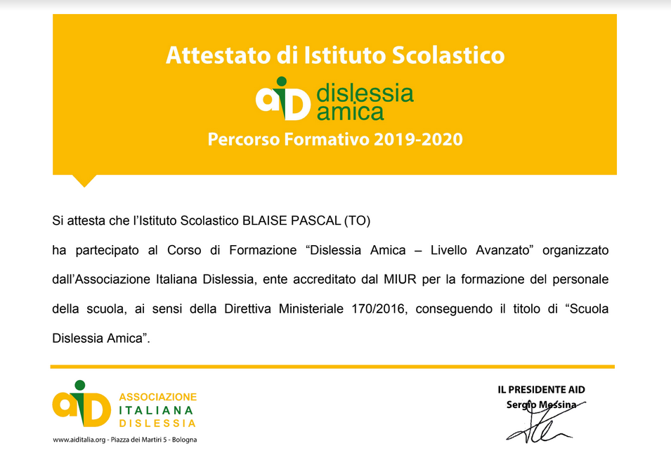 Attestato Dislessia