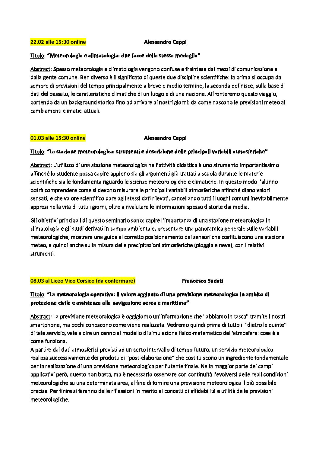 Scaletta seminari